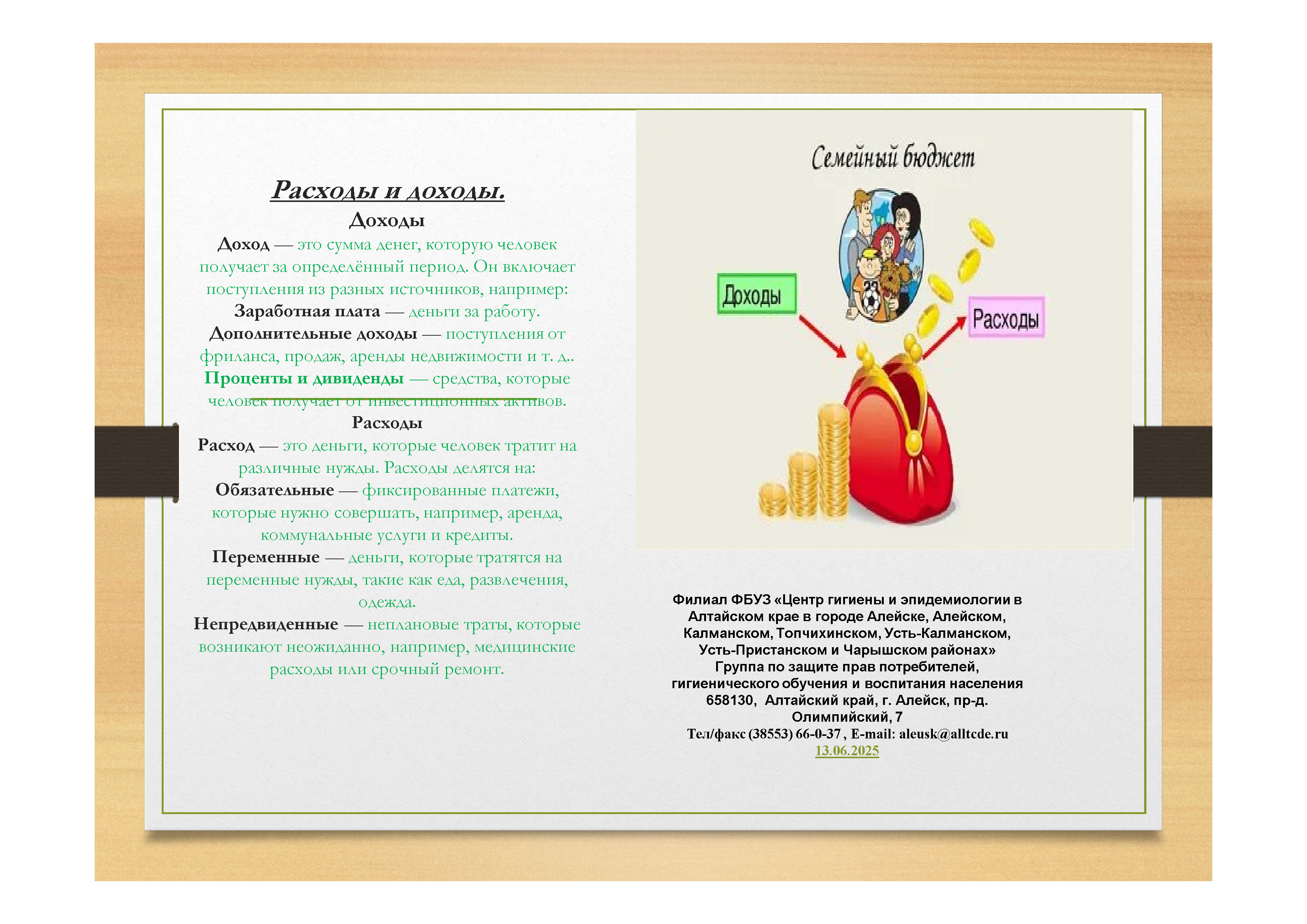 Расходы и доходы.